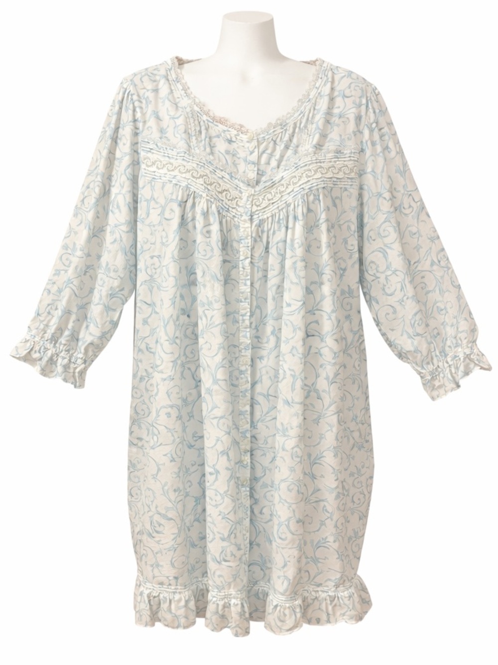 Eileen West Cotton Lawn Nightgown Pockets Knee Length 3/4 Sleeves 2XL Cottage